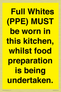  Full Whites (PPE) MUST be worn in this kitchen, whilst food preparation is being undertaken.